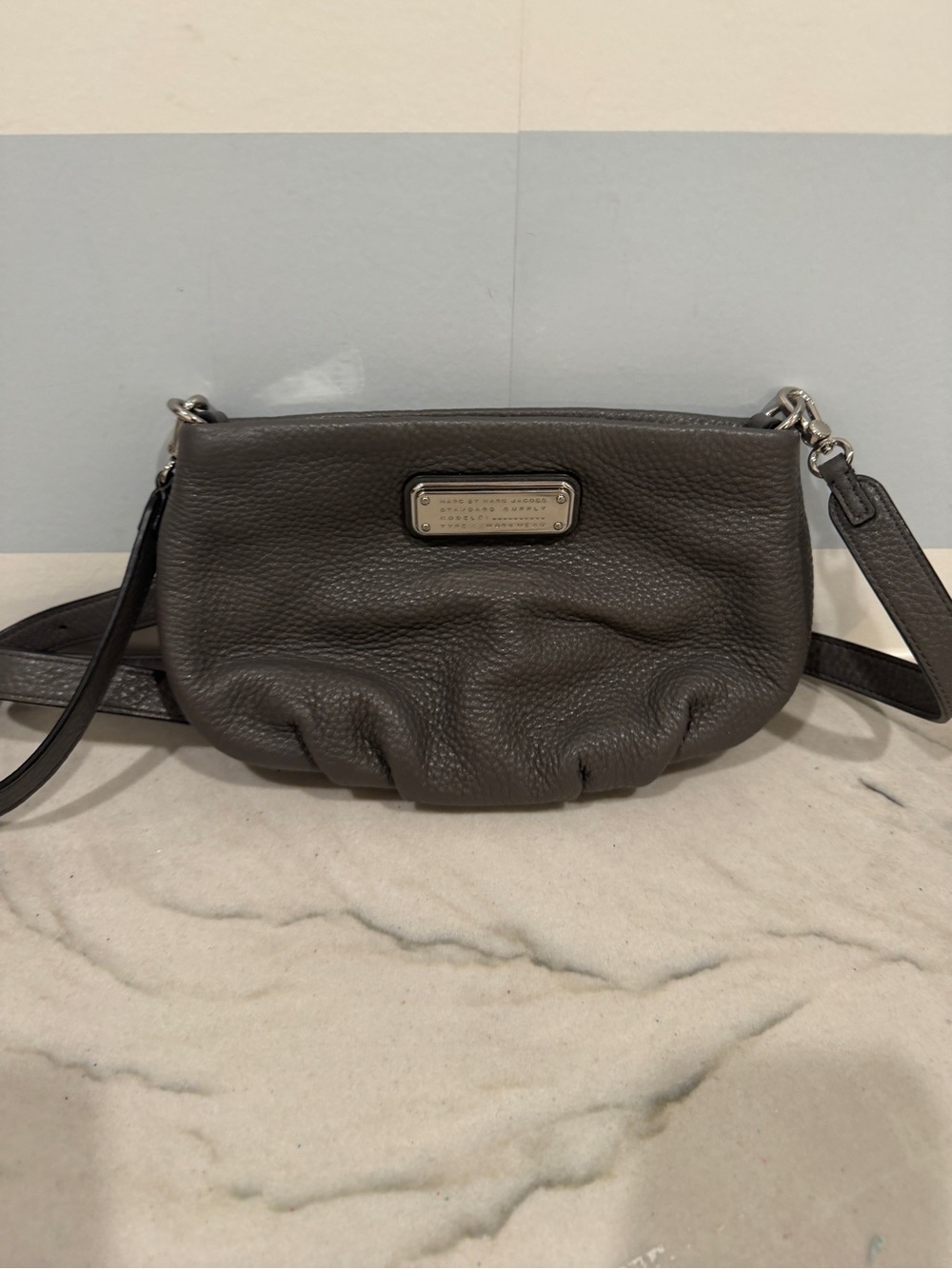 Marc by Marc Jacobs Gray Pebbled Leather Crossbody Bag Silver Plate